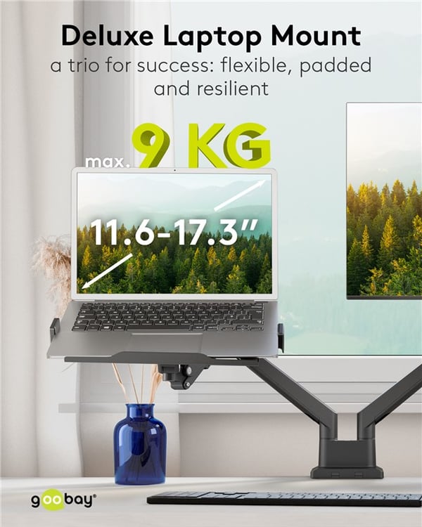Deluxe laptop-feste for monitorarm, svart