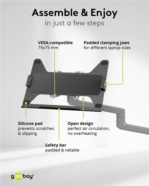 Deluxe laptop-feste for monitorarm, svart
