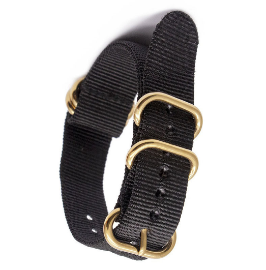 Nylon kellon ranneke kultaisella soikealla soljella Black