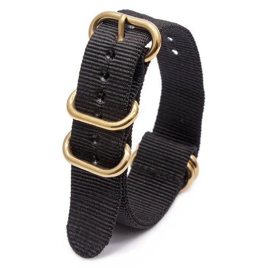 Nylon kellon ranneke kultaisella soikealla soljella Black