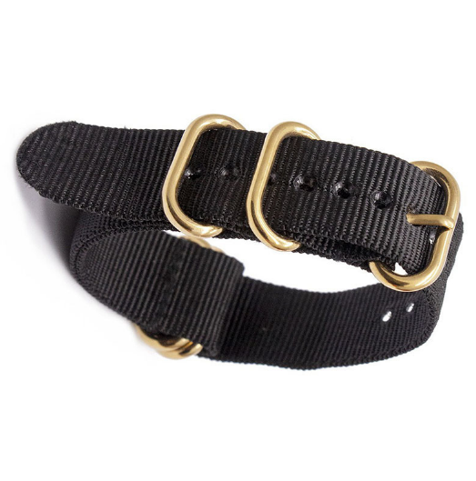 Nylon kellon ranneke kultaisella soikealla soljella Black