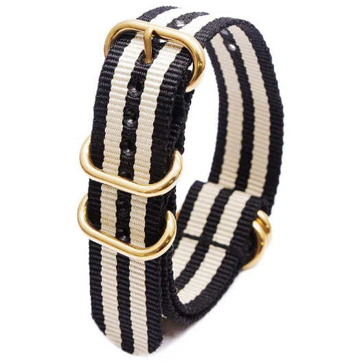 Klokkerem i nylon med oval gullspenne Black+White 18 mm