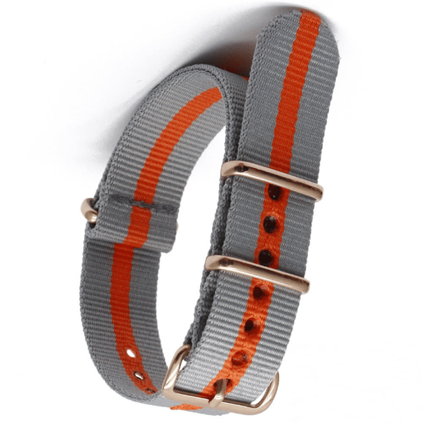 Nylon kellon ranneke soikealla soljella Grey+Orange 18 mm