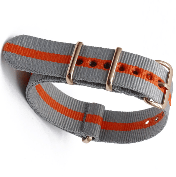 Nylon kellon ranneke soikealla soljella Grey+Orange 18 mm