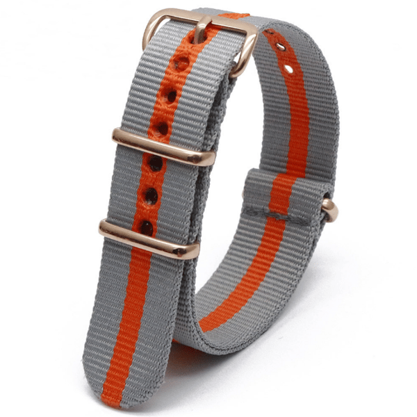 Nylon kellon ranneke soikealla soljella Grey+Orange 22 mm