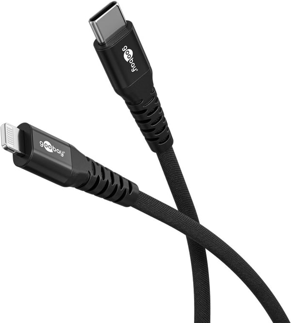Lightning-USB-C™ supersoft tekstilkabel med metallkontakter, 3 m, svart