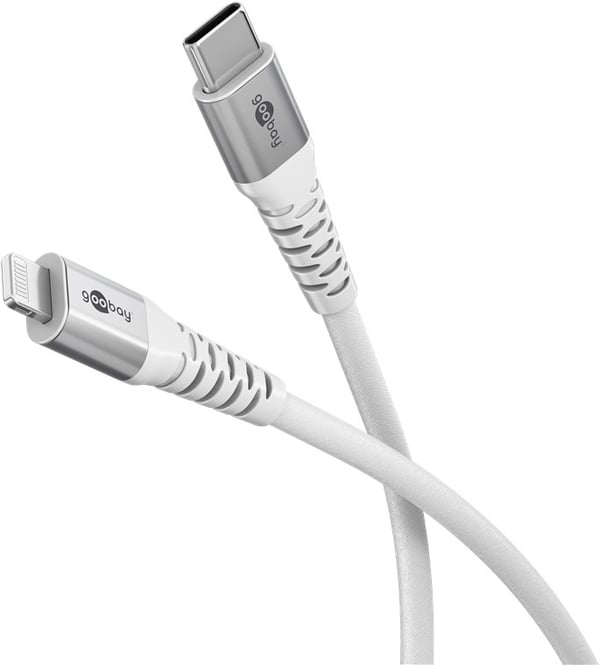 Lightning-USB-C™ supersoft tekstilkabel med metallkontakter, 2 m, hvit