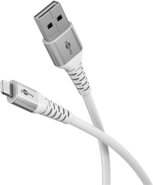 Lightning-USB-A supersoft tekstilkabel med metallkontakter, 0,5 m, hvit