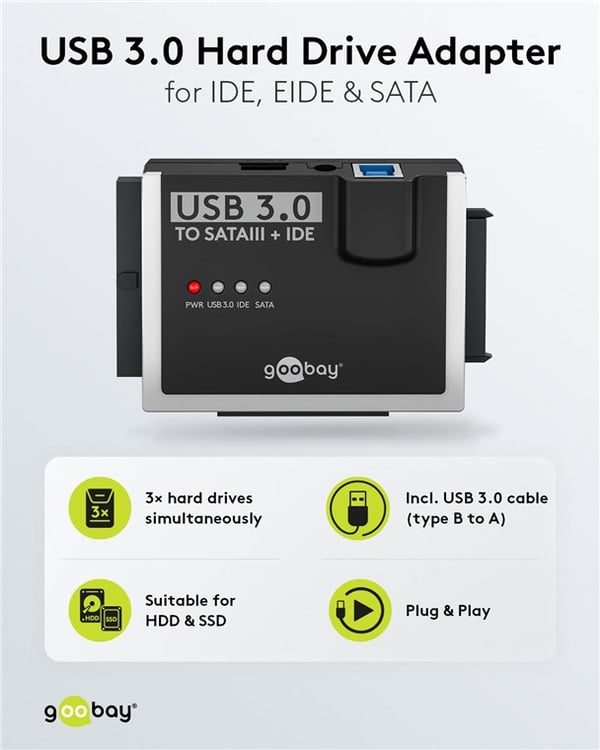 USB 3.0 -kiintolevyadapteri IDE- ja SATA-levyille
