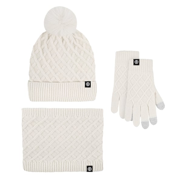 Stickad Mössa, Halsduk och Handskar Set - Varmt och Bekvämt för Vinterbruk, Passar de Flesta Beige