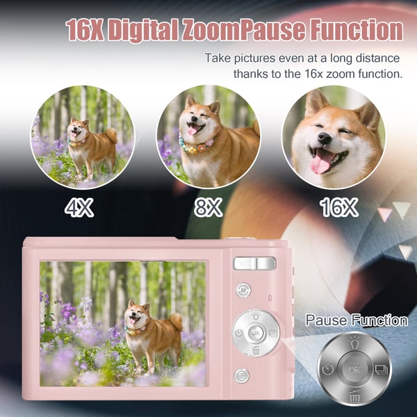 Digitalkamera 1080P, 48 megapiksler, 16x zoom Pink