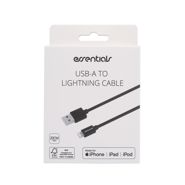USB-A - Lightning Cable, MFi, 20cm, Black