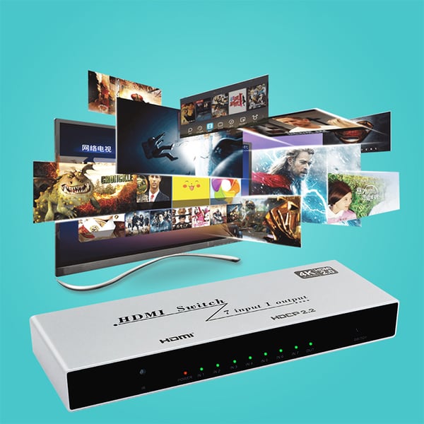 YZ-A072-V0 4K HDMI Switcher 7 i 1 ut med IR-fjernkontroll