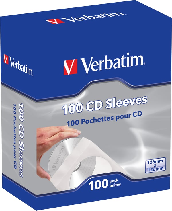 Paper pocket for CDs/DVDs, white/transparent, 100-pack