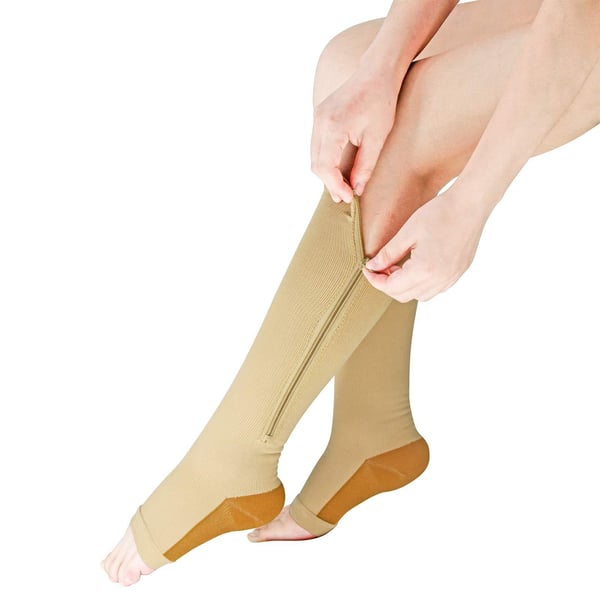 Lynlås kompressionsstrømper til kvinder og mænd Beige XXL