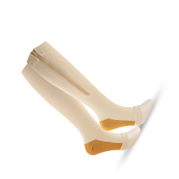 Lynlås kompressionsstrømper til kvinder og mænd Beige S/M