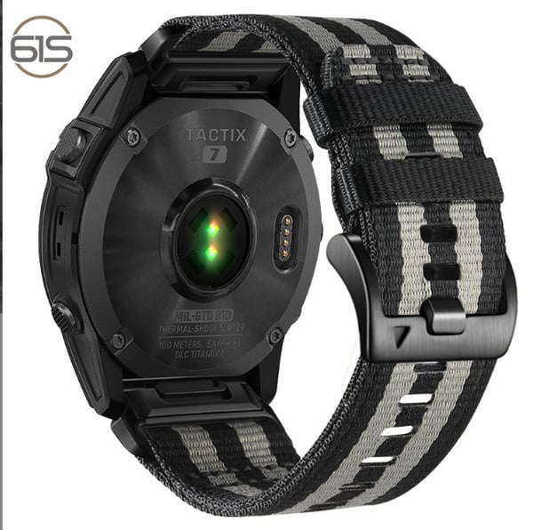 Pikalukitteinen nailoninen ranneke Garmin Fenix 5X 6X 7X Tactix 7 Pro -kelloille Black + light gray 22 mm