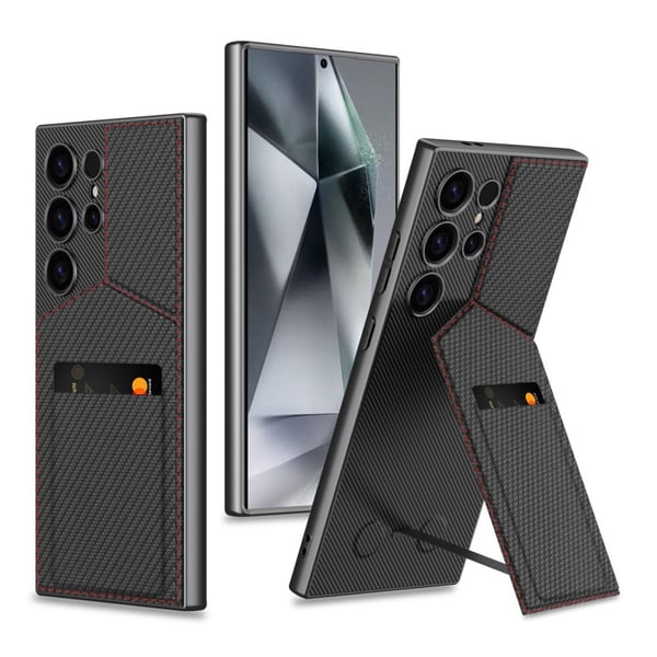 Deksel med magnetisk kortholder til Samsung Carbon fiber texture Samsung Galaxy S23 Ultra