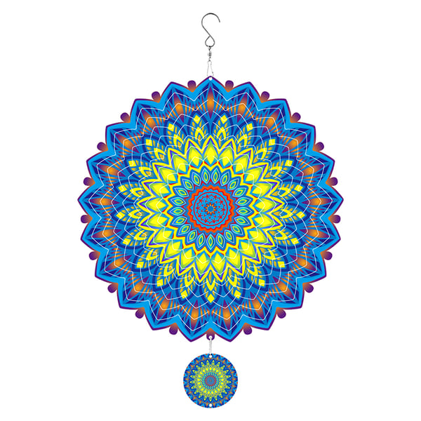 3D Roterende Mandala Vindspill - Gul og Blå