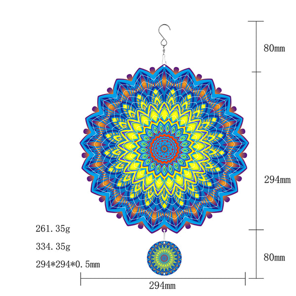 3D-pyörivä Mandala-tuulikello - Keltainen ja sininen