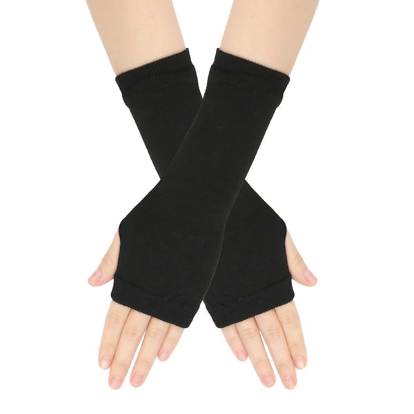 Stribede fingerløse handsker, strikkede armvarmere med tommelfingerhul Black