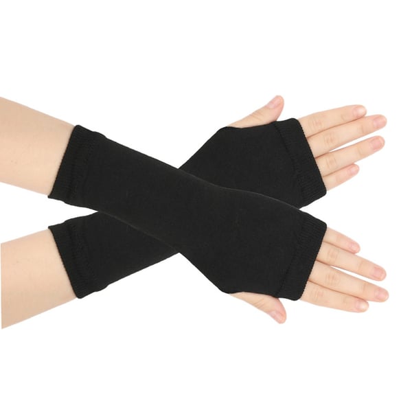 Stribede fingerløse handsker, strikkede armvarmere med tommelfingerhul Black