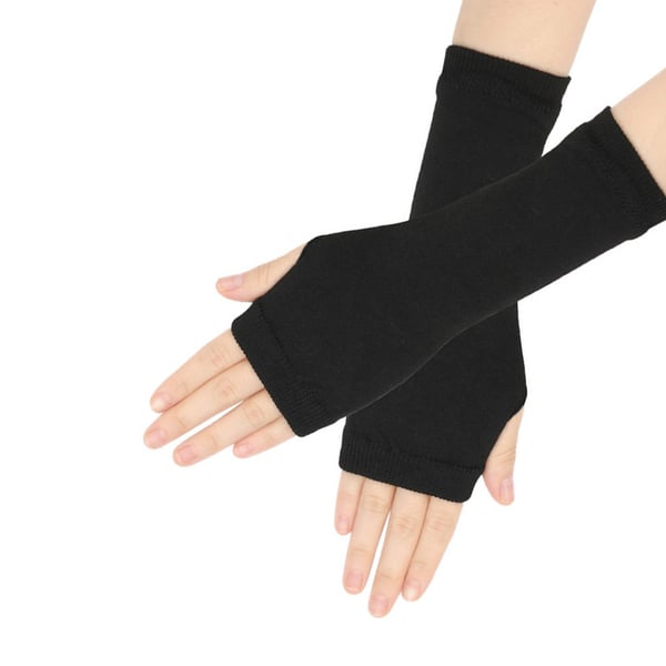 Stribede fingerløse handsker, strikkede armvarmere med tommelfingerhul Black