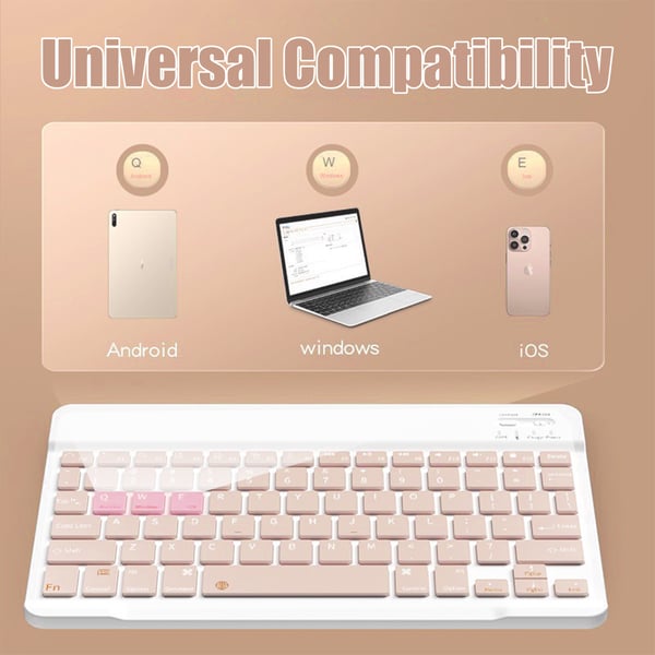 Bluetooth-tastatur og -muskombinasjon - 10-tommers oppladbart trådløst tastatur- og musesett med etui (rosa)