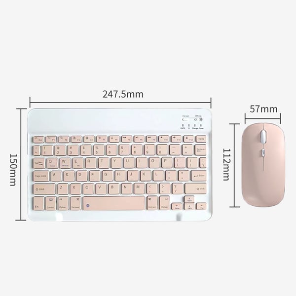 Bluetooth-tastatur og -muskombinasjon - 10-tommers oppladbart trådløst tastatur- og musesett med etui (rosa)