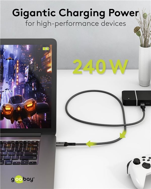 USB-C™-kaapeli, USB4™, 0,5 m, musta;hopea