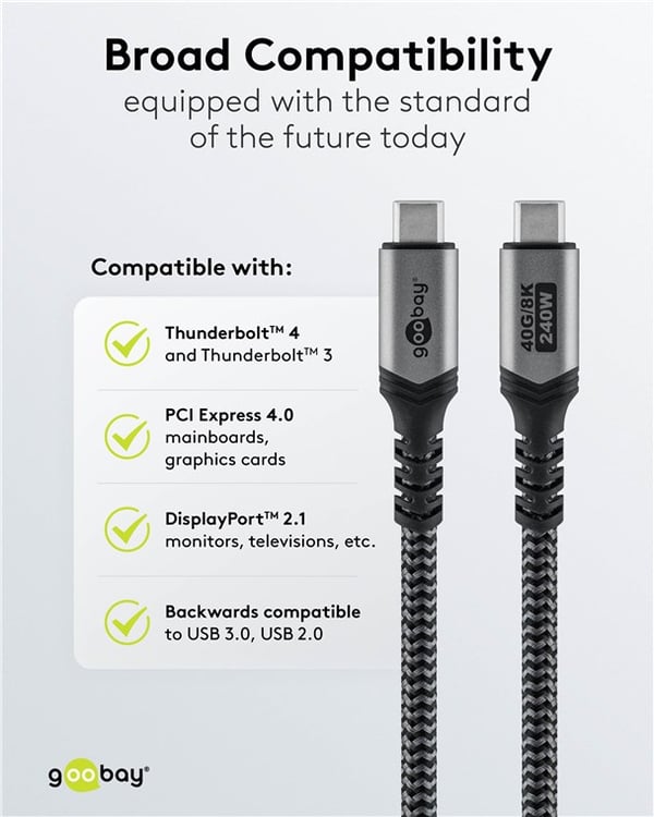 USB-C™-kaapeli, USB4™, 0,5 m, musta;hopea