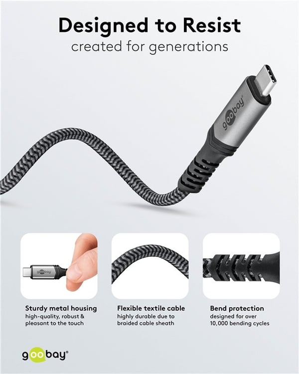 USB-C™-kabel, USB4™, 1,5 m, svart;silver