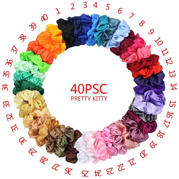 Satin Scrunchies til Håret, 40 Stk. Farverige Hårelastikker Sæt Satin Scrunchies til Håret, 40 Stk. Farverige Hårelastikker Sæt
