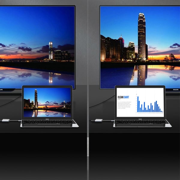 HDMI-veksler: En USB C-inngang, to uttak