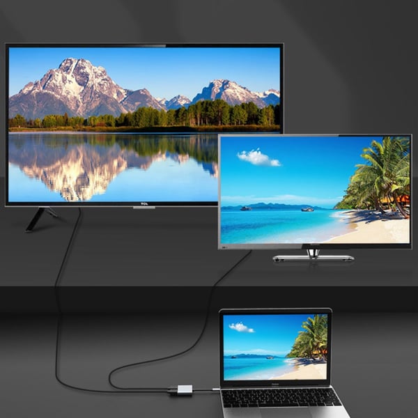 HDMI-veksler: En USB C-inngang, to uttak