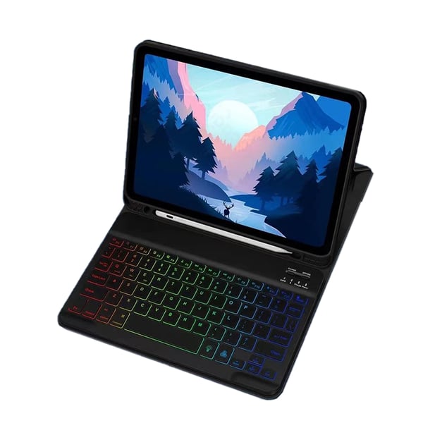 Sininen näppäimistökotelo iPad 12.9:lle - RGB-taustavalaistu Bluetooth-näppäimistö ja laadukas suojakotelo Black iPad 9.7 Inches