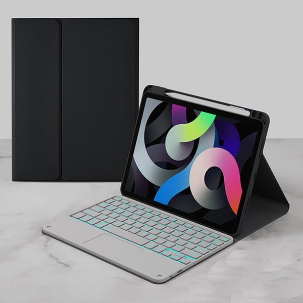 Tablettveske med bakgrunnsbelyst tastatur og berøringsplate for iPad Air 2 Black&White iPad 10 10.9 Inches