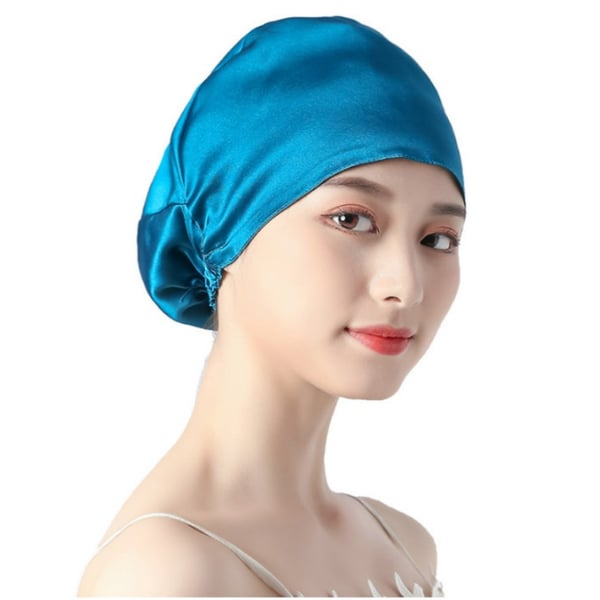 Ylellinen silkkiunihattu hiuksille, 100% Mulberry-silkkihuppu pörröisyyden hallintaan Blue Ylellinen silkkiunihattu hiuksille, 100% Mulberry-silkkihuppu pörröisyyden hallintaan Blue