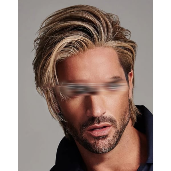 Herr Gradient Kort Rak Värmebeständig Peruk - Brun, Naturligt Utseende och Lätt att Styla Model 2