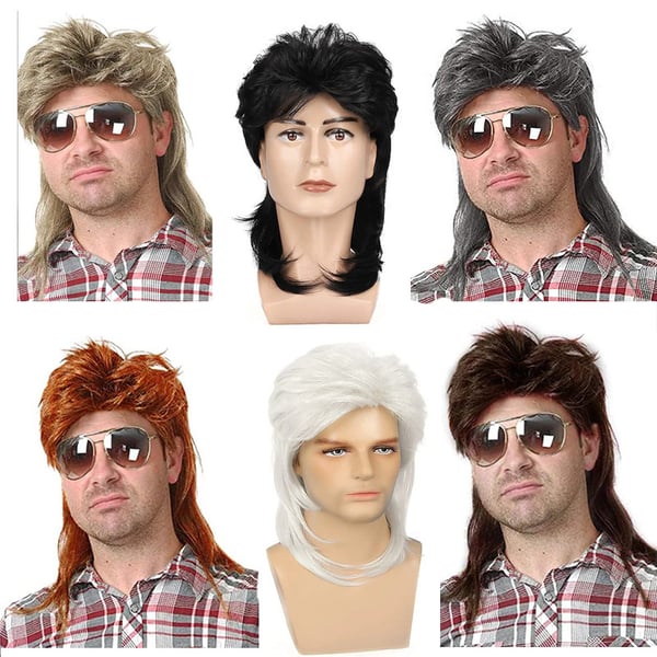 Mullet Paryk til Mænd, 80'er Retro Frisure DarkBrown