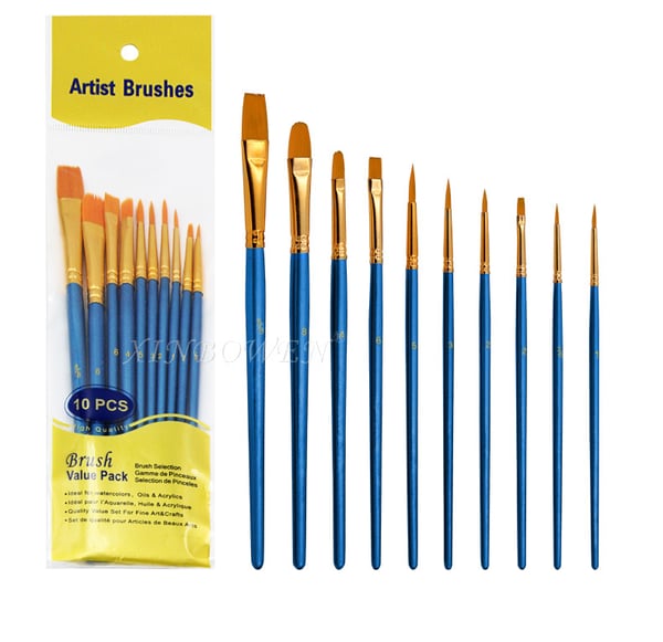10 deler nylon hår penselsett HB-2874 perleblå