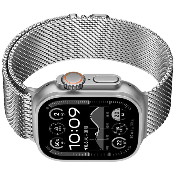 Grafiitinharmaa Milanese Loop -ranneke Apple Watchille Silver L