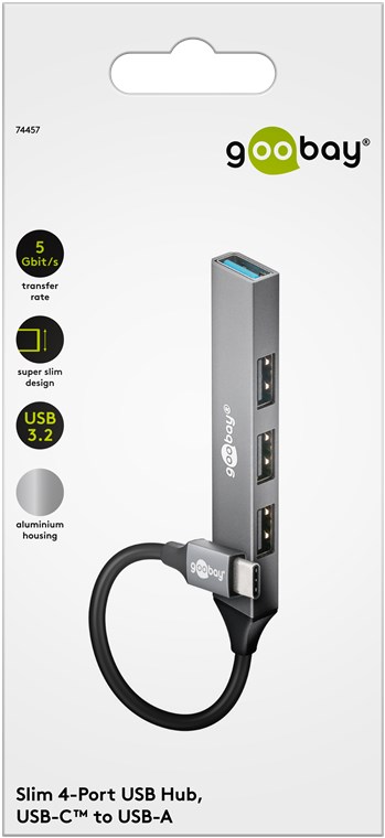 Slim 4-ports USB-hub, USB-C™ til USB-A, 5 Gbit/s