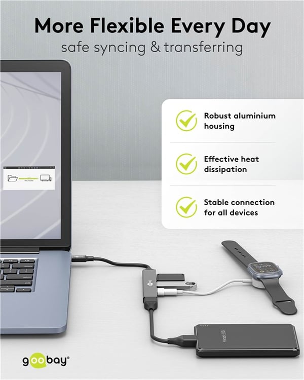 Slim 4-ports USB-hub, USB-C™ til USB-A, 5 Gbit/s