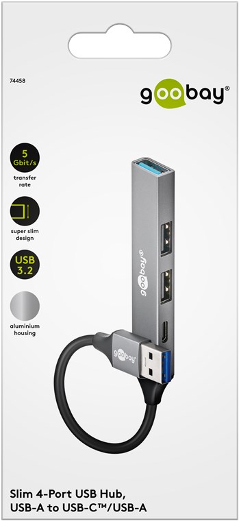 Slank USB-hub med 4 porter, USB-A til USB-C™/USB-A, 5 Gbit/s