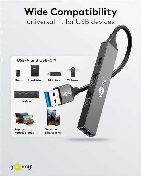 Slank USB-hub med 4 porter, USB-A til USB-C™/USB-A, 5 Gbit/s