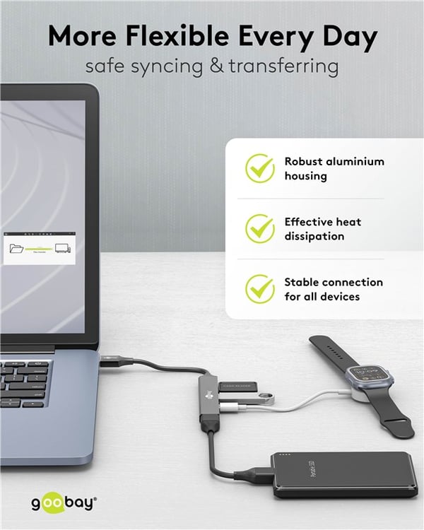 Slank USB-hub med 4 porter, USB-A til USB-C™/USB-A, 5 Gbit/s
