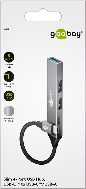 Slim 4-ports USB-hub, USB-C™ til USB-C™/USB-A, 5 Gbit/s