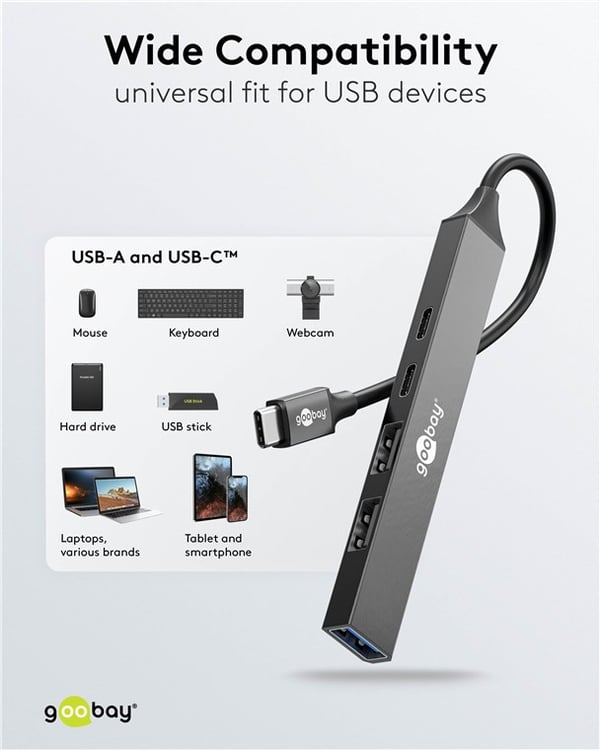 Slim 5-ports USB-hub, USB-C™ til USB-C™/USB-A, 5 Gbit/s