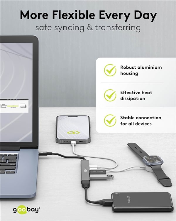 Slim 5-ports USB-hub, USB-C™ til USB-C™/USB-A, 5 Gbit/s